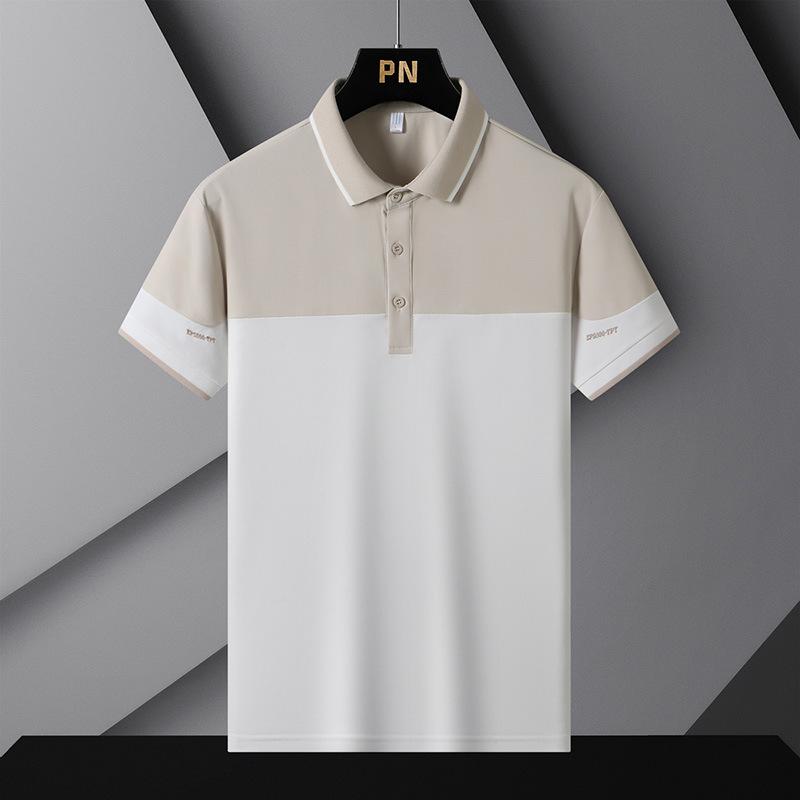 Herren Gespleißtes Atmungsaktives Business Casual Poloshirt mit Kontrastfarben, Slim Fit, Vielseitiges Businesskragen T-Shirt