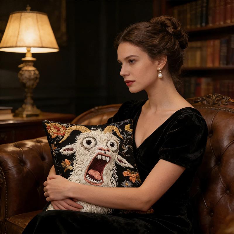 Goat Screaming Sofa Cushion Pillowcase Sofa Living Room Decoration Imitation Embroidery Short Plush Pet Themed Home Decoration