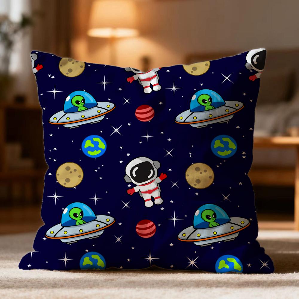 Fashion O-Oouter Space Cartooned Cushion Cover Soft Washable Pillow Case Multi-Scene for Couch Bed Travel Office Use