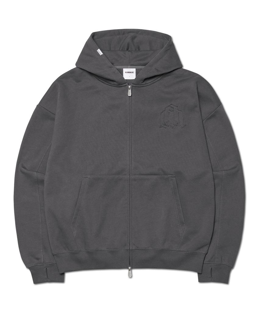 Nomanual Overlay Logo Hooded Zip-Up - Charcoal