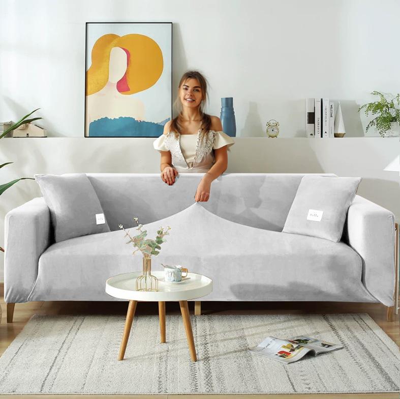 Cover For 2-Seater Corner Sofa, Grey Velvet