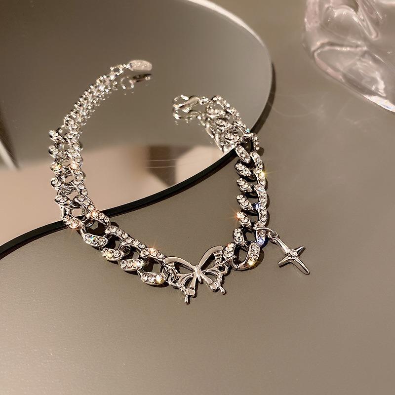 Women Exaggerated Fashion Personality Rhinestone Butterfly Cross Bracelet Hand Jewelry