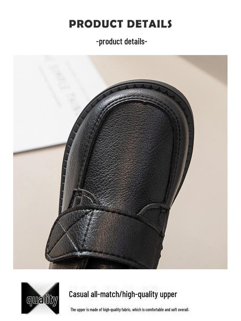 Chaussures en Cuir à Lacets Noir Mat pour Garçons – Antidérapantes, Respirantes, Velcro, Style Britannique, Tenue Décontractée Printemps & Automne