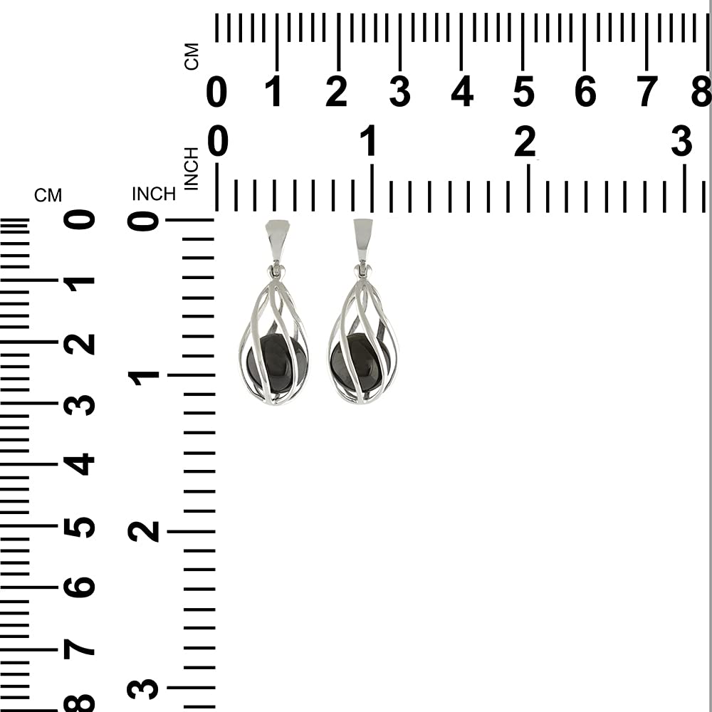 [Sternengeboren] Natürlicher Elite-Shungit-Anhänger im Spiral-Körbchen 8mm Kugelförmig Sterlingsilber (Silber 925)