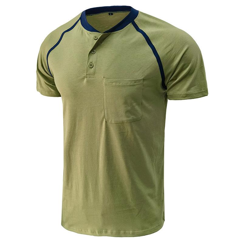 Summer men's Henley shirt colour blocking body shirt men fashion men's short-sleeved men's t-shirt tops