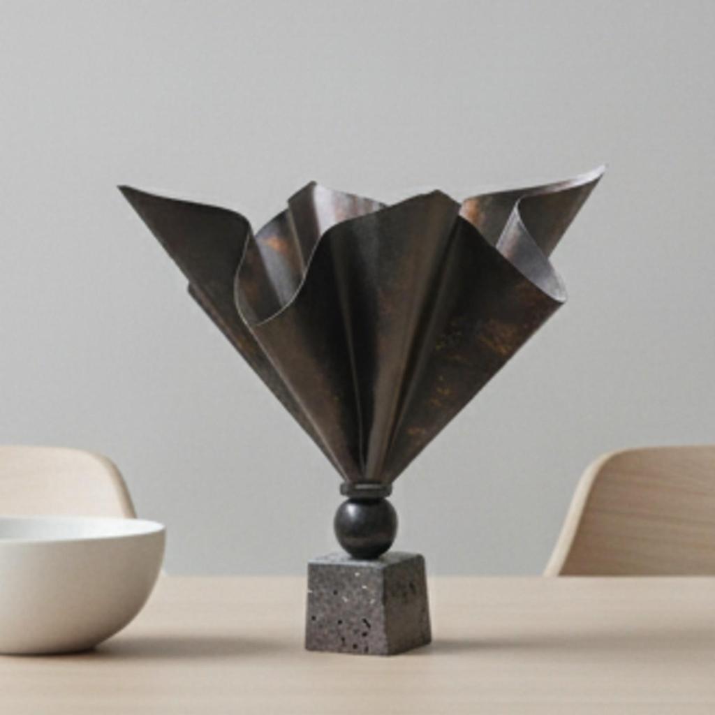 Iron Flower Vase with Square Base Textured for Console Table, Reading Nook