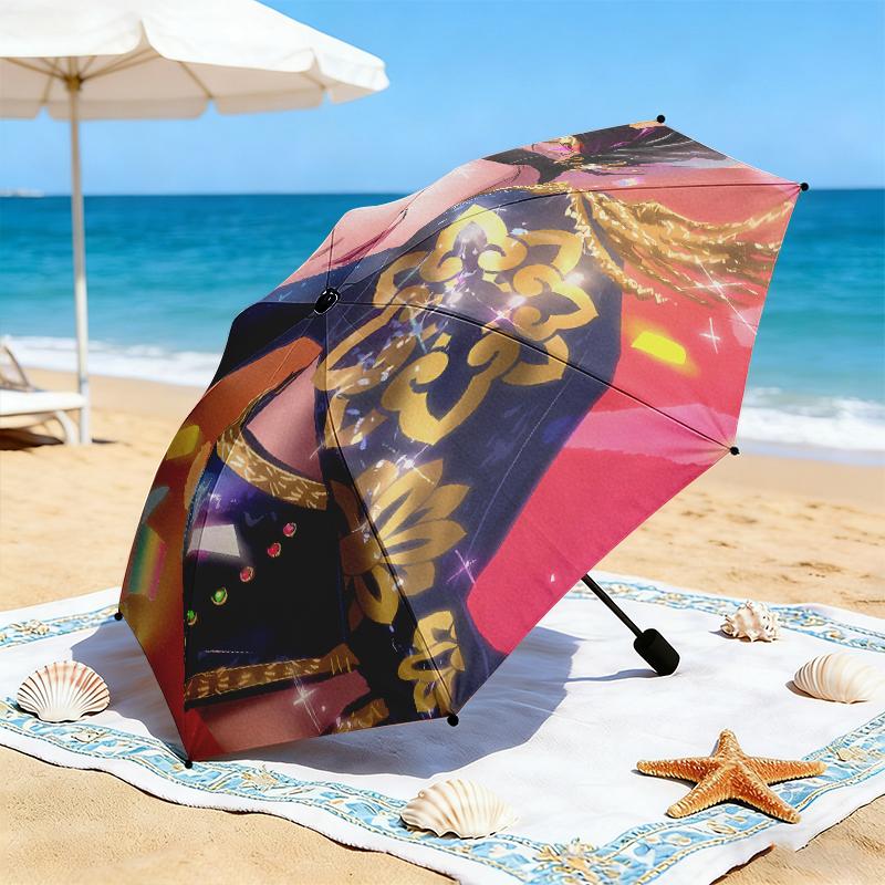 1pc Music Fans, K-Pop, Devil Hunter Umbrella Portable Folding Umbrella Iron Frame Hole Bone Structure Outdoor Home Umbrella