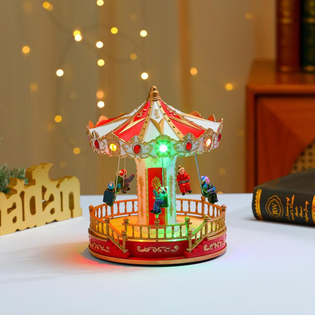 Glowing Music Wooden Horse Swing Christmas Ornament & Music Box Gift