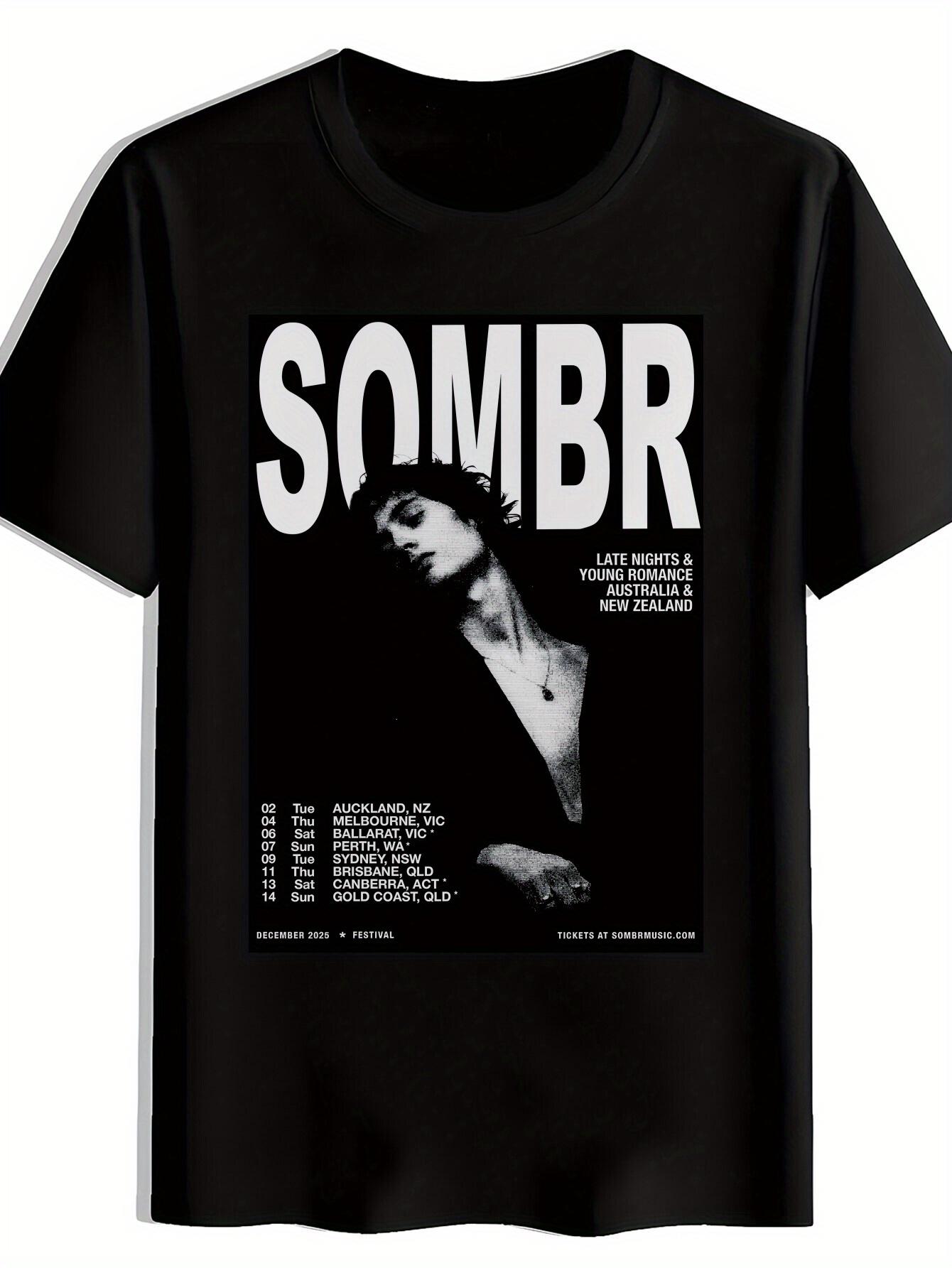 

SOMBR Мужская футболка с графическим принтом Повседневная футболка с круглым вырезом Смелая надпись SOMBR Lykke Li Lorde St Vincent Tour Машинная стирка Летняя 4XL