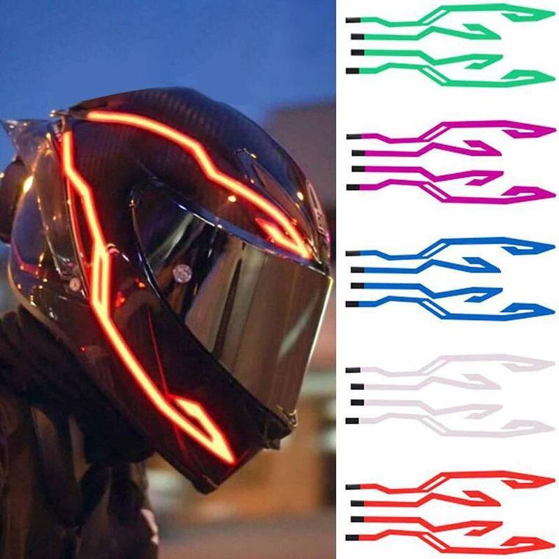 1 Set Waterproof Motorcycle Bike Helmet LED Cold Light Strip EL Sticker 4 Flashing Warning Lights Night Riding Helmet Kit