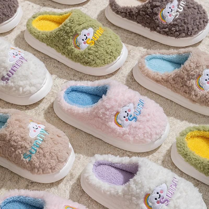 Cotton Slippers Winter Couple Non-slip Soft-soled Fluffy Slippers Thermal Shoes Indoor Home Slippers