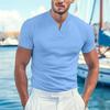 2026 Summer New Men Fashion Trend Solid Color V-neck Short Sleeve Top Outdoor Leisure Fitness Sports Slow Running T-shirt