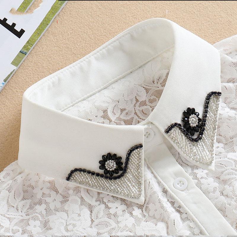 Vintage White Woman Fake Collar Black Crystal Lady Detachable Collar shirt Neckwear False Collar With Beads Clothing Accessories
