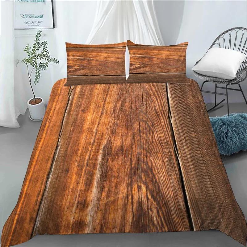 3D Modern Retro Wood Duvet Cover Lovely Pattern Polyester Quilt Cover Pillowcases For Kids Adults Bedroom Decor King Queen Size