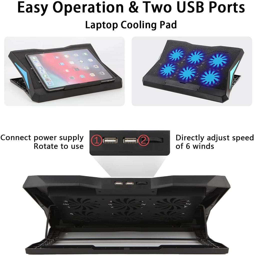 Nuoxi Q3 Factory Direct Stock Plastic Six Fans Laptop Cooling Pad Mute Speed Adjustable Height 17'' Inch