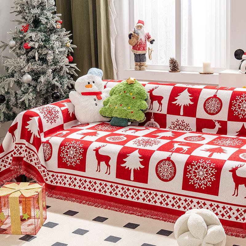 Pătură roșie dintr-o bucată de Crăciun Husă de canapea Decor de vacanță Sufragerie pentru casă Huse de canapea complet împachetate Pături de pat Pânză de Anul Nou
