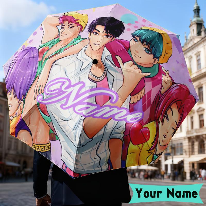 Custom Name Fantasy Night Trio K-Pop Umbrella, Foldable Umbrella Suitable for Outdoor Shopping Travel Sports, Exquisite Gift for Family