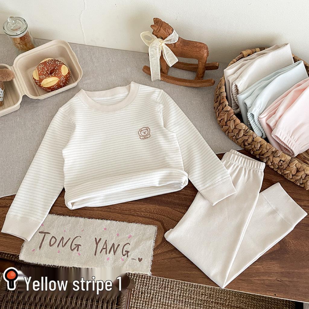 Children's Striped Velvet Warm Homewear Set: Boys' & Girls' Autumn Long Johns & Underwear, Lycra Two-Piece.