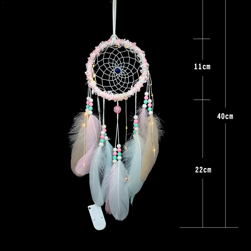 Girl Heart Dream Catcher National Feather Ornaments Lace Ribbons Feathers Wrapped Lights Girls Room Decor Dreamcatcher
