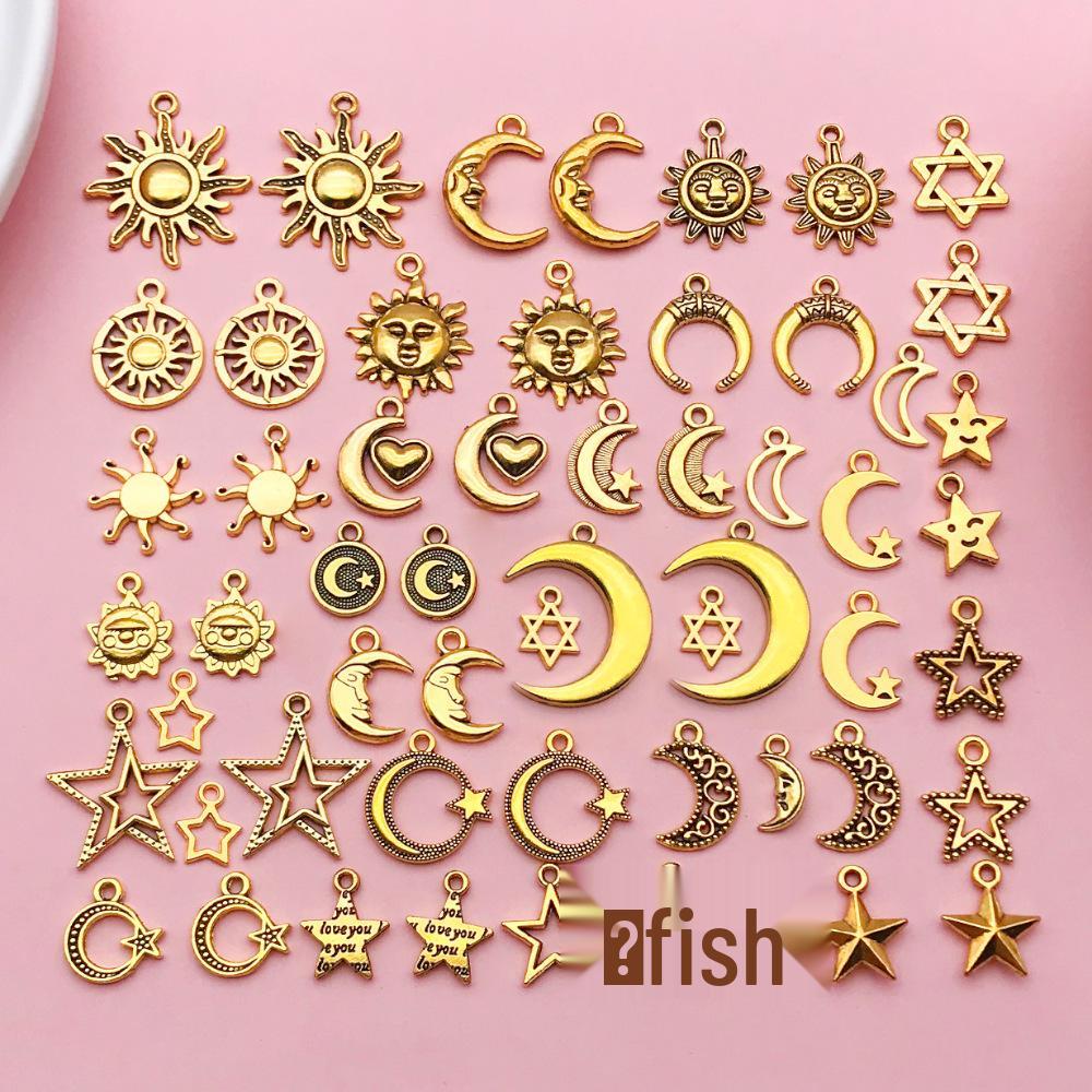 Pandantiv Charm Sol Lună Stea Aur Antich pentru Breloc sau Colier DIY