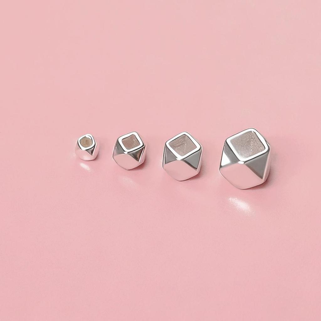 S925 Sterling Silver Geometric Faceted Beads for DIY Jewelry and Handwoven Rope Spacer Designs.