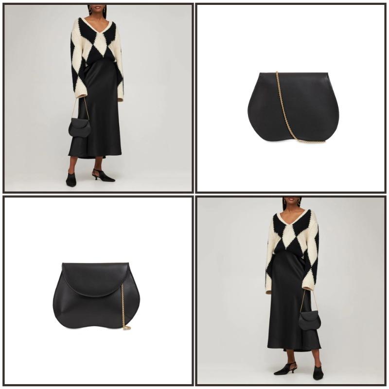 

Сумка-седло нишевая премиальная вечерняя сумка на цепочке из коровьей кожи, ювелирная сумка через плечо 16x24x1.5cm чёрный