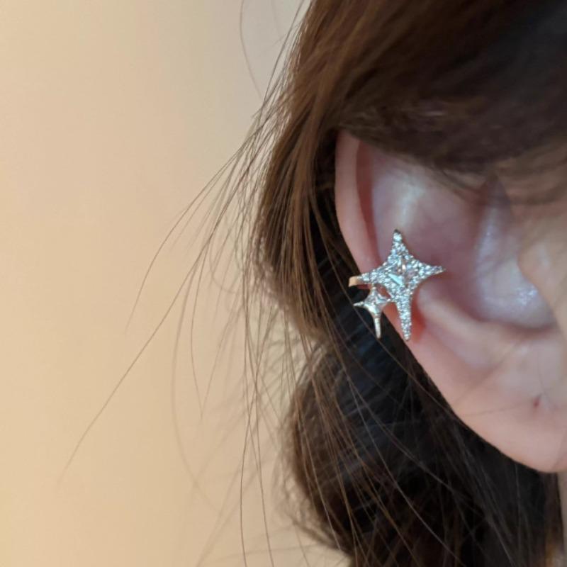 High-end Quadrilateral Star Ear Hook for Women, Elegant and Luxurious Earpiece Without Ear Hole, Made of Fine Material, Exquisite Earrings