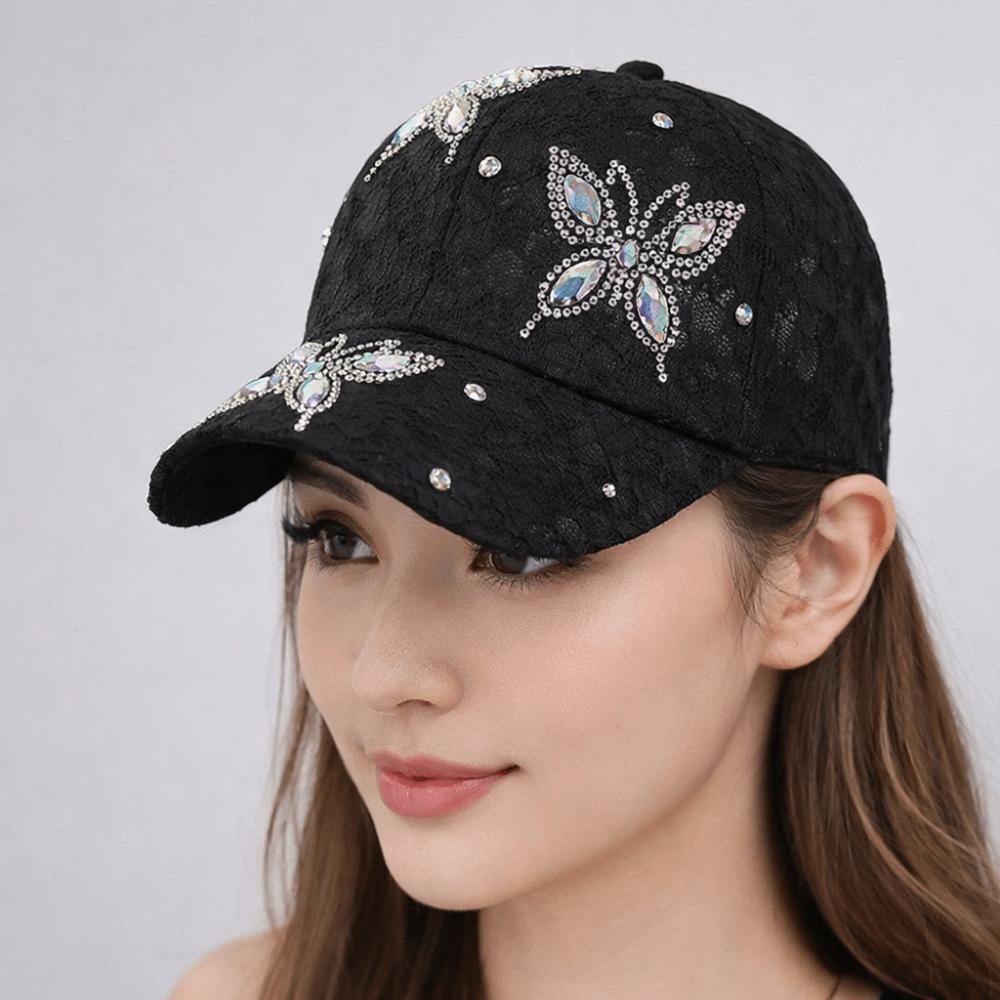 Rhinestone Visors Cap Butterfly Mesh Peaked Hat Fashion Flower Baseball Cap  Outdoor