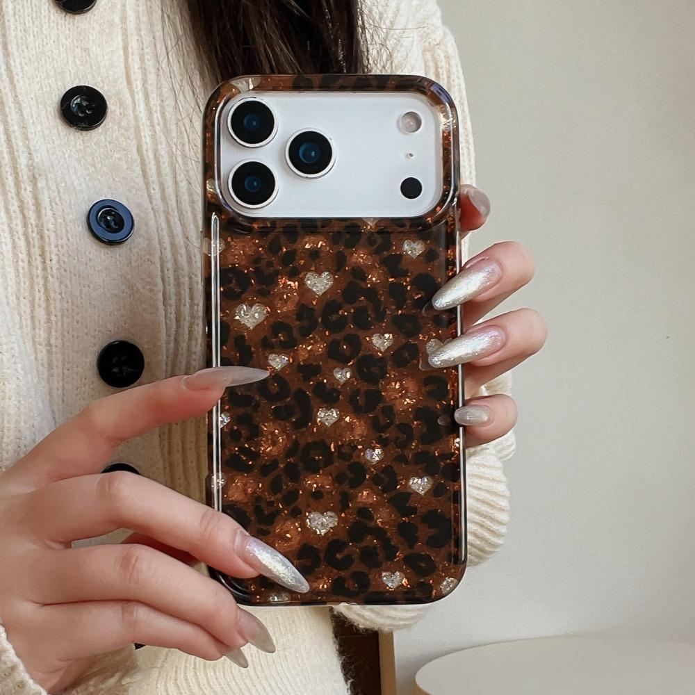 Love brown leopard print is suitable for Apple 17 mobile phone case iphone16promax new 15 double layer 14 anti-drop protective case 13 advanced sense