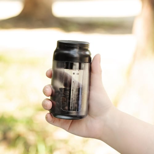 &NE Portable Coffee Canister, Nikii Cafe, Black, 6cm Diameter x 12.1cm Height, 5-Cup Capacity, Made in Japan, Compact, Tilt-to-Measure, No Measuring S