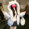 Kawaii Y2K Jacket Winter Fur Collar Sweet Hooded Women Thick Jacket Casual Tops Zipper Loose Hooded Coat Clothes