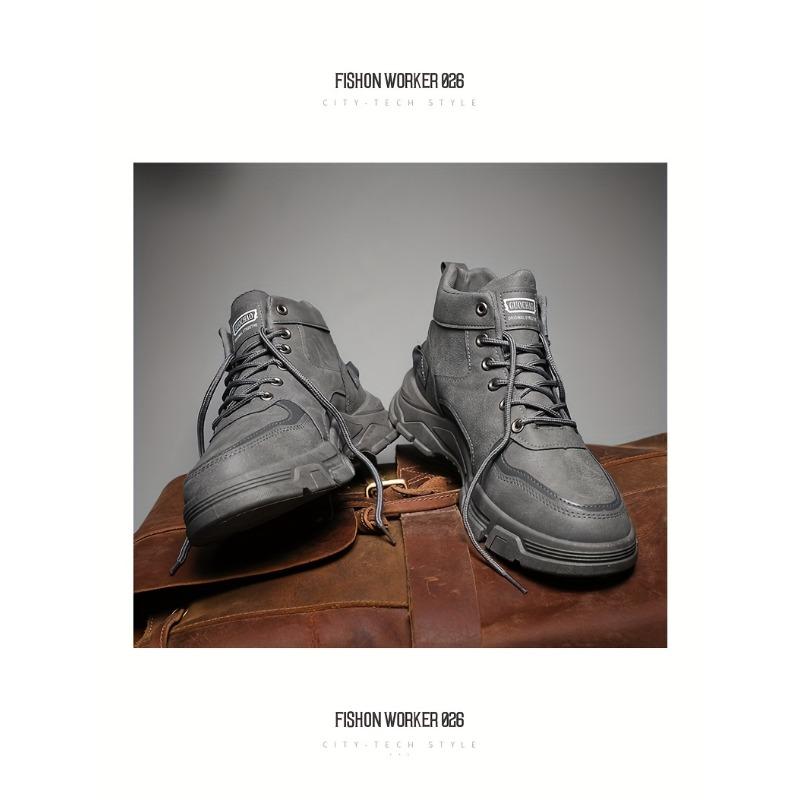 Men's Vintage Solid Color High Top Boots, Comfortable Non-slip Durable Rubber Sole Lace-up Shoes for Men's Outdoor Activities