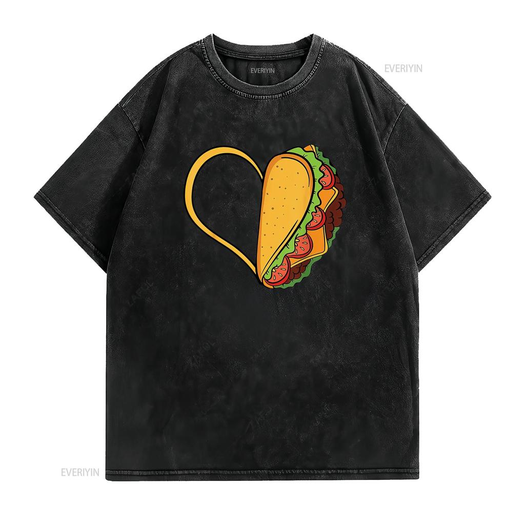 Womens Tacos Heart Mexican Dish Street Food Chili Taquitos Flautas T Shirt Vintage Washed Designer Clothes Graphic Unisex