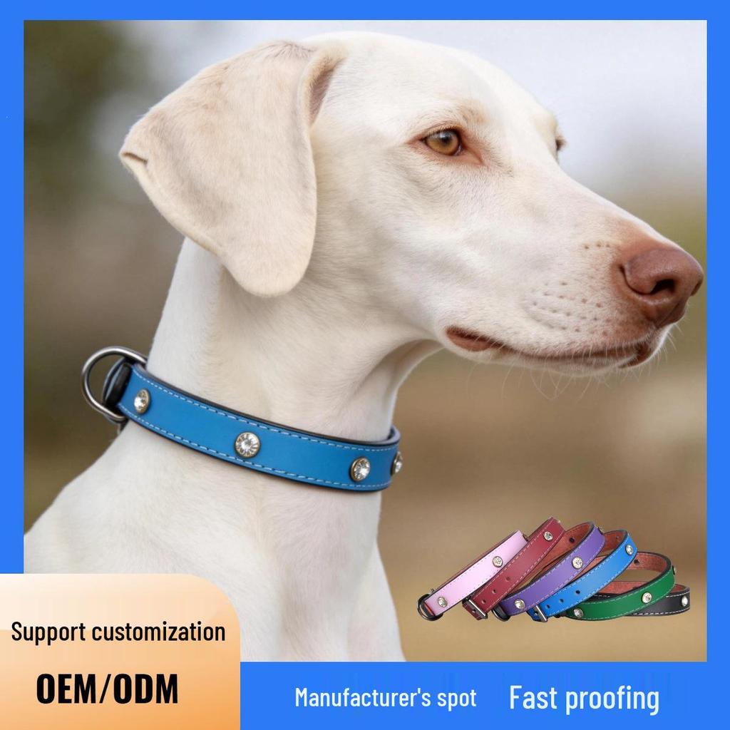 Luxury Diamond-Studded PU Leather Dog Collar - Durable & Fashionable for Outdoor Use