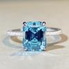 Aquamarine Emerald-Cut Ring In 925 Sterling Silver with Pave Diamonds, Plated In PT950 Gold.