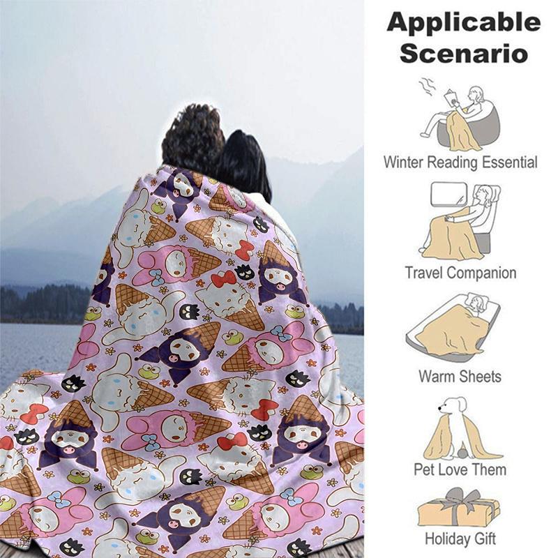1pc Ice Cream Sanrio Character Design Blanket, Seasonal Universal Home Decorative Throw, Living Room, Travel, Camping, Car Blankets, Beach, Office Nap
