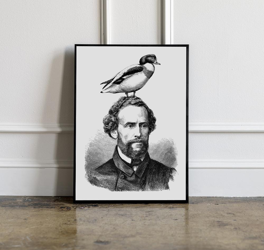 Portrait Poster with a Bird On the Head