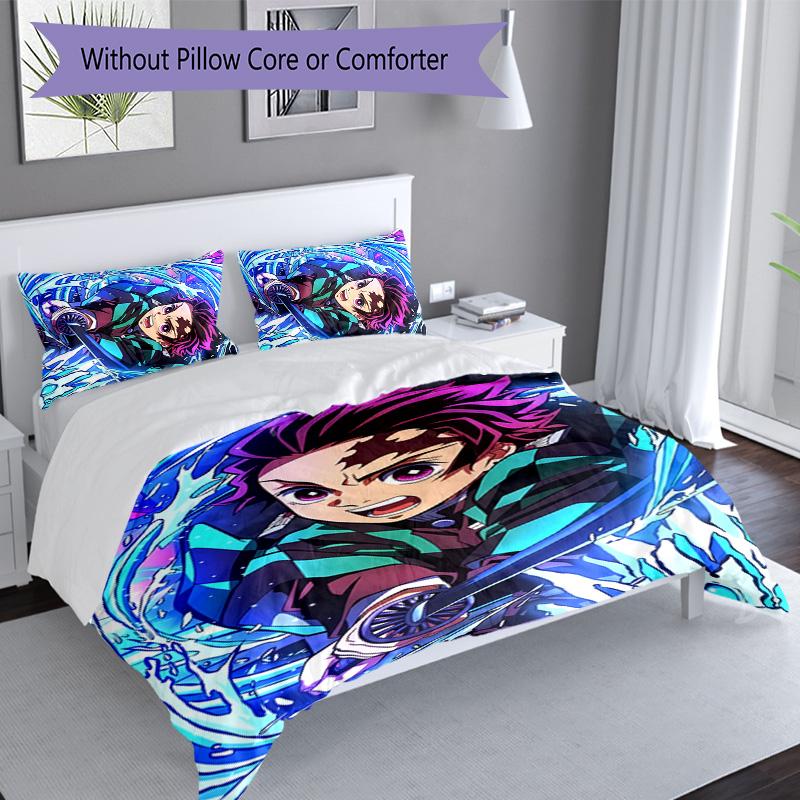 3pcs Demon Slayer Tanjiro Kamado Pattern Bedding Set Duvet Cover Set Includes Duvet Cover &pillowcases, Perfect All Season Bedroom Decoration & Gift