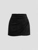 European and American Women's Faux Suede Mid-Waist Short Skirt - Wrinkled, Versatile for Spring and Autumn