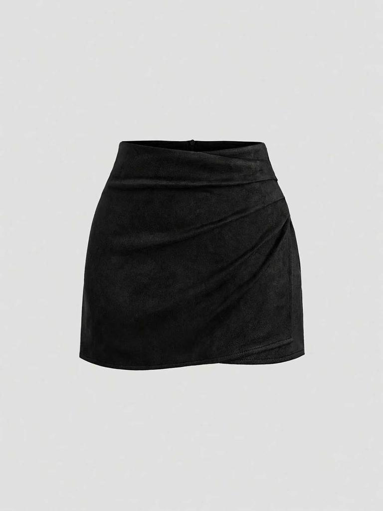 European and American Women's Faux Suede Mid-Waist Short Skirt - Wrinkled, Versatile for Spring and Autumn