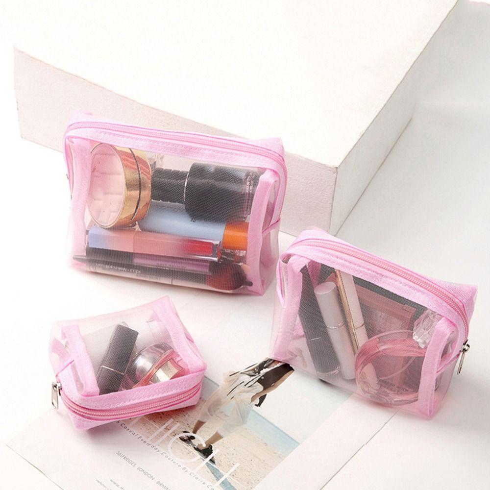 Large Capacity Transparent Makeup Bag Zipper Handheld Makeup Pouch for 3Pcs/Set Girls