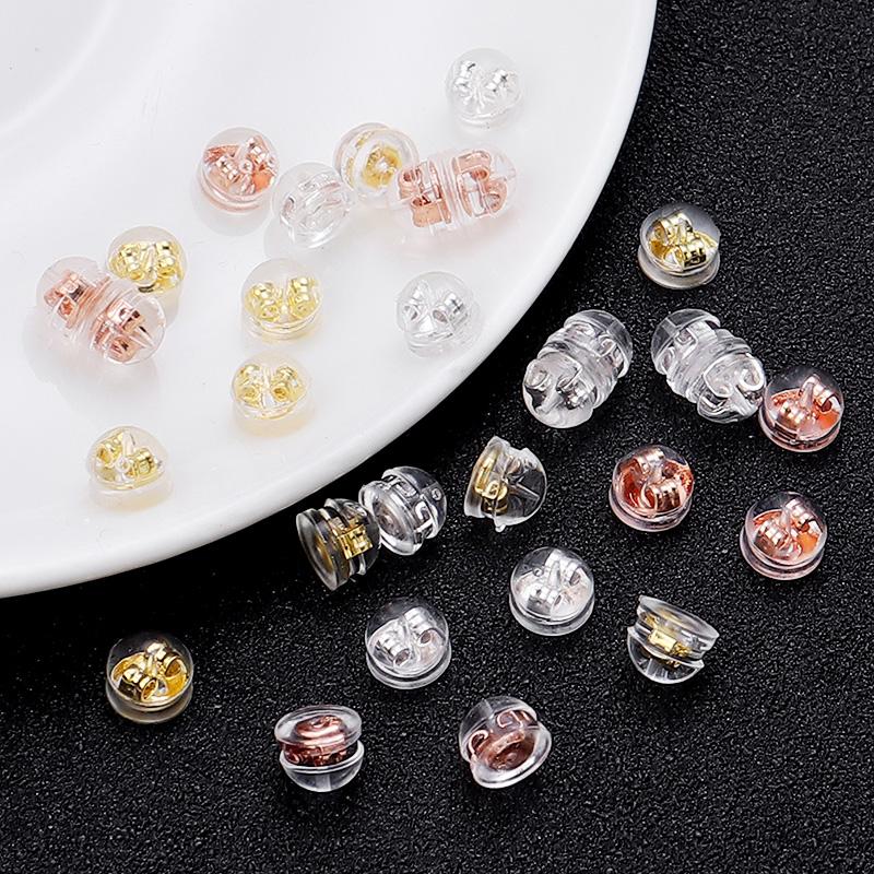 20pcs Copper Silicone Rubber Earring Back Stoppers Silicone Coated Hamburger Ear Plugs for Jewelry Making DIY Earring Accessorie