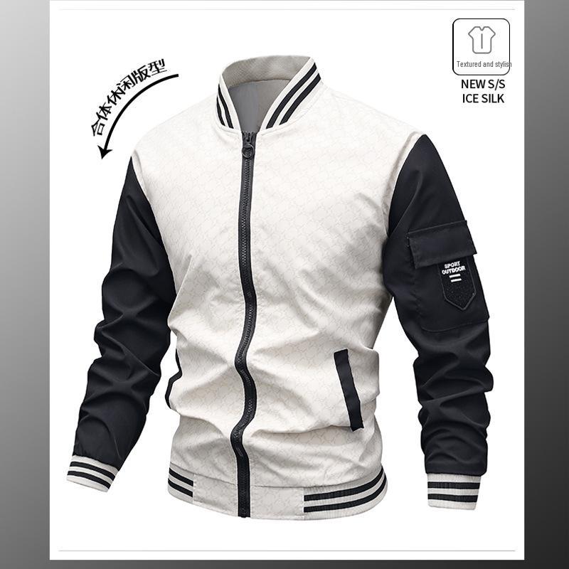 Men s Patchwork Stand Collar Jacket - Spring/Autumn Casual Fashion Outerwear XL