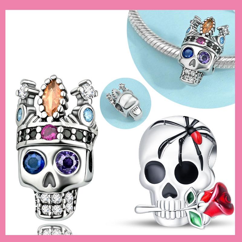 Copper Halloween Skull Rose Pirates Charm Pendant Beads Fit Original Bracelet For Women Valentine Day Jewelry Gifts