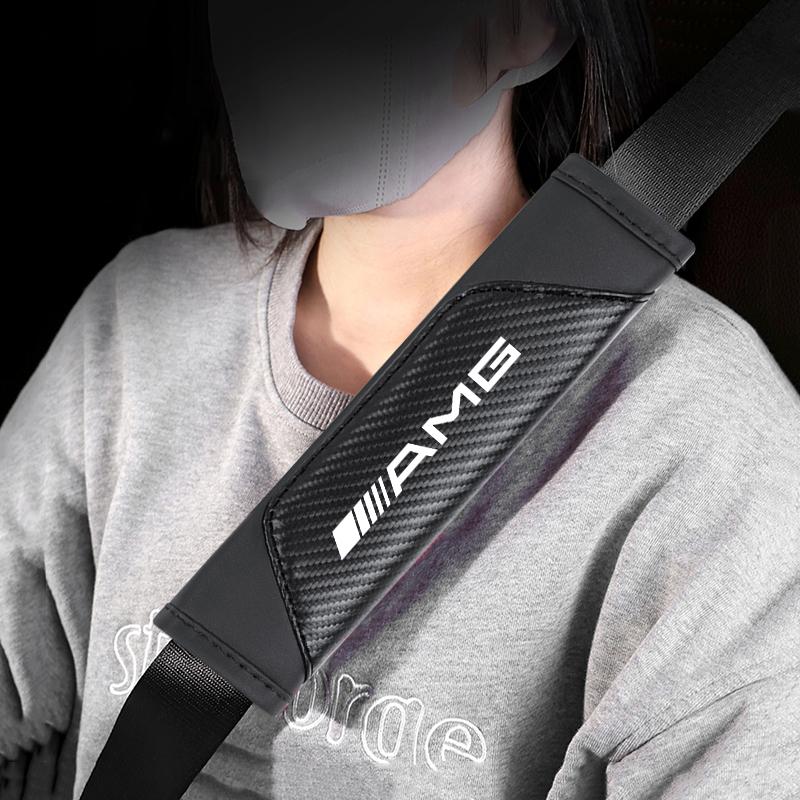 Car Belt Shoulder Pads Leather Safety Belt Cover Auto Interior Keychain For Mercedes Benz AMG Smart Fortwo 451 450 453 EQ Forfo