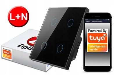ZigBee TUYA Touch Switch 4-circuit Black# L+N