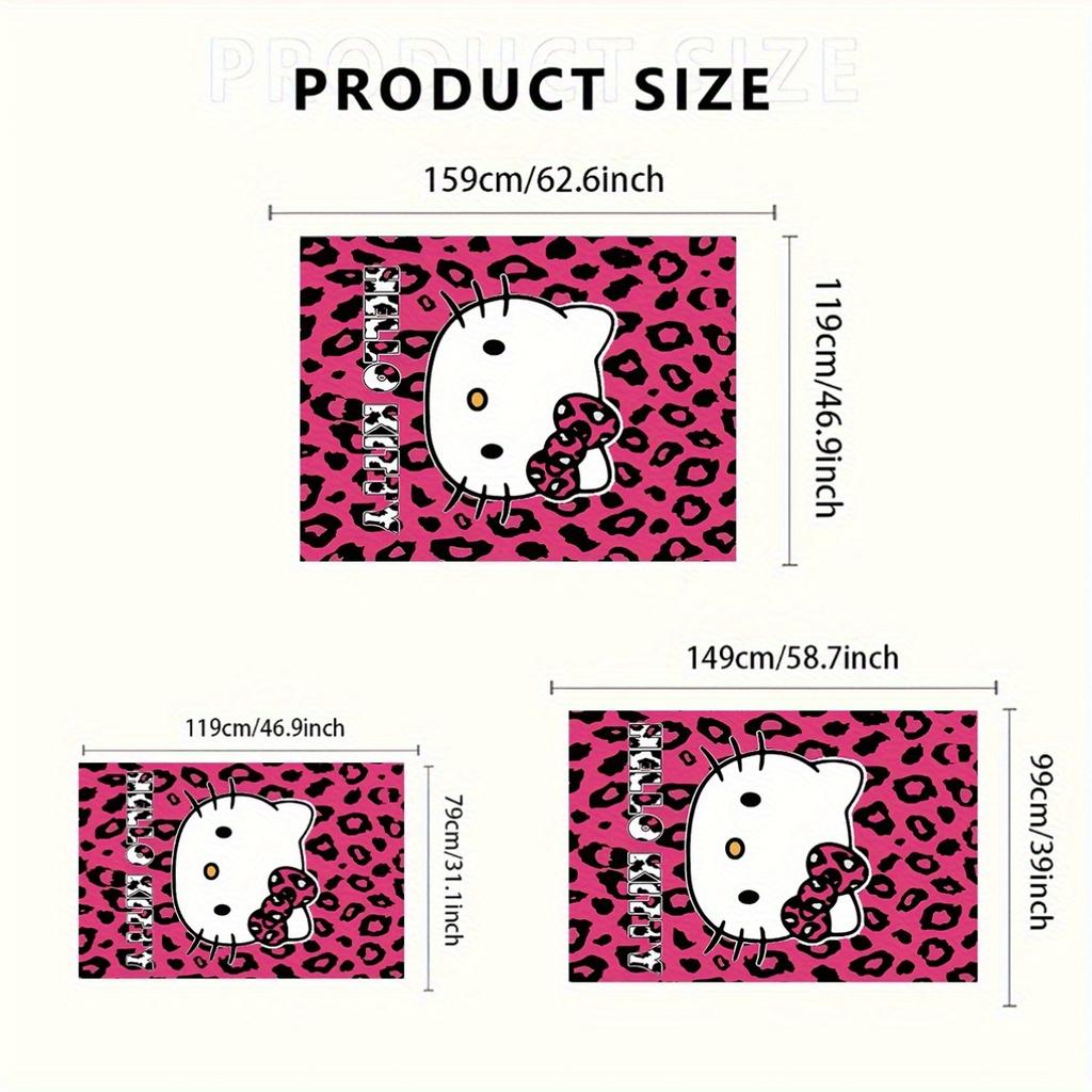 1pc for Hello Kitty Non-Slip Area Mat - Pink & Black Leopard Print, Washable Flannel Mat for Bedroom, Living Room, or Indoor U