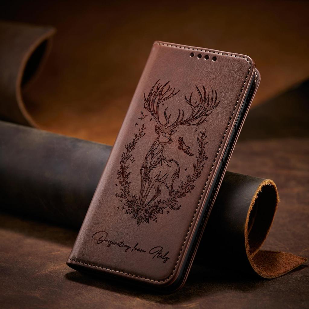 Luxus 3D Tier Leder Handy Brieftasche Hülle Buch Ständer Für iPhone 17 16 Pro Max Samsung Xiaomi Redmi Note 14 Honor Oppo Magnetischer Kartenhalter Klapphülle