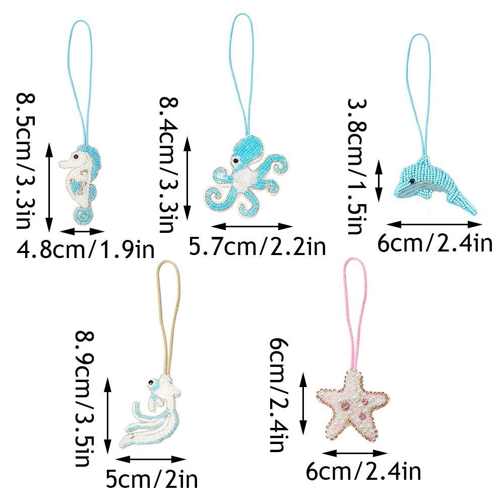 3D Beaded Conch Shells Starfish Hanging Rope Keychain Rhinestone Beaded Patches Crystal Bag Charm Handmade Hanging Decoration