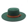 French Double Belt Buckle White Woolen Hat Flat Top Top Hat Female British Retro Style Wide Brim Felt Hat